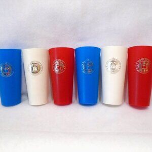 Vintage Set 6 Bicentennial Red White Blue Nasco American Plastic Tumblers